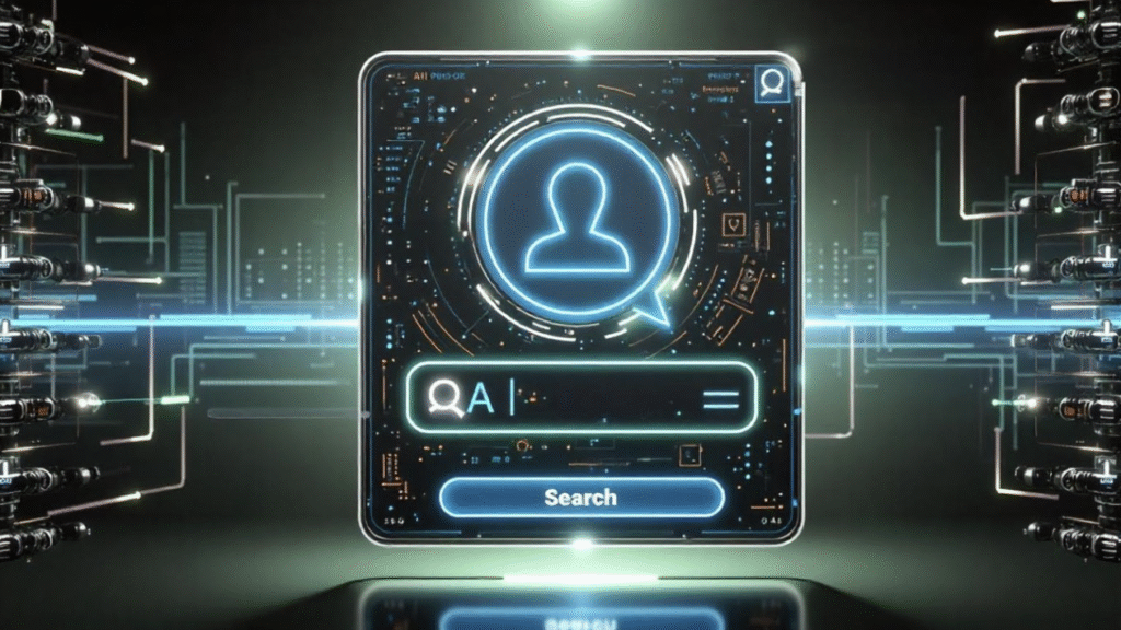 Ilustración conceptual que representa la inteligencia generativa conectando información para mejorar resultados de búsqueda con GEO.